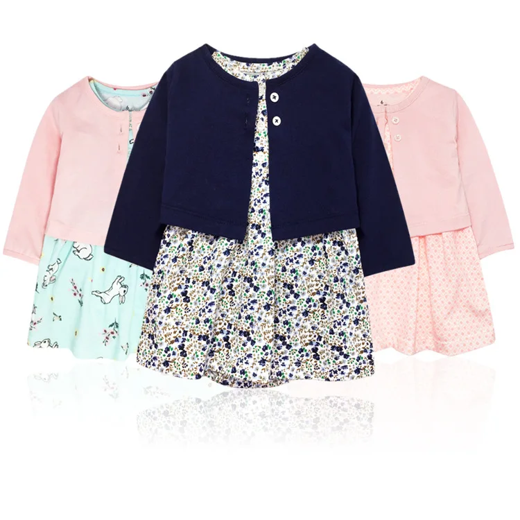 

Toddler Baby Girls 2 Pieces Dress Cardigan Set New Design Cardigan Printed Romper Dress Spring Summer Two Piece Set Baby Dresses