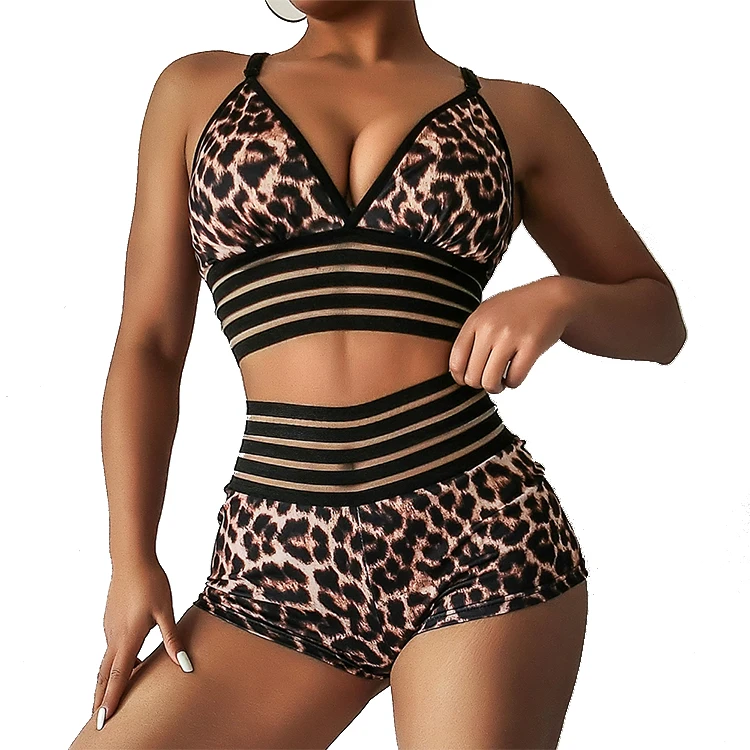 

2020 Sexy Waist Women Tracksuit Yoga Set Printed Sportswear Bra Shorts Push Up Fitness Torridity Gym Wear