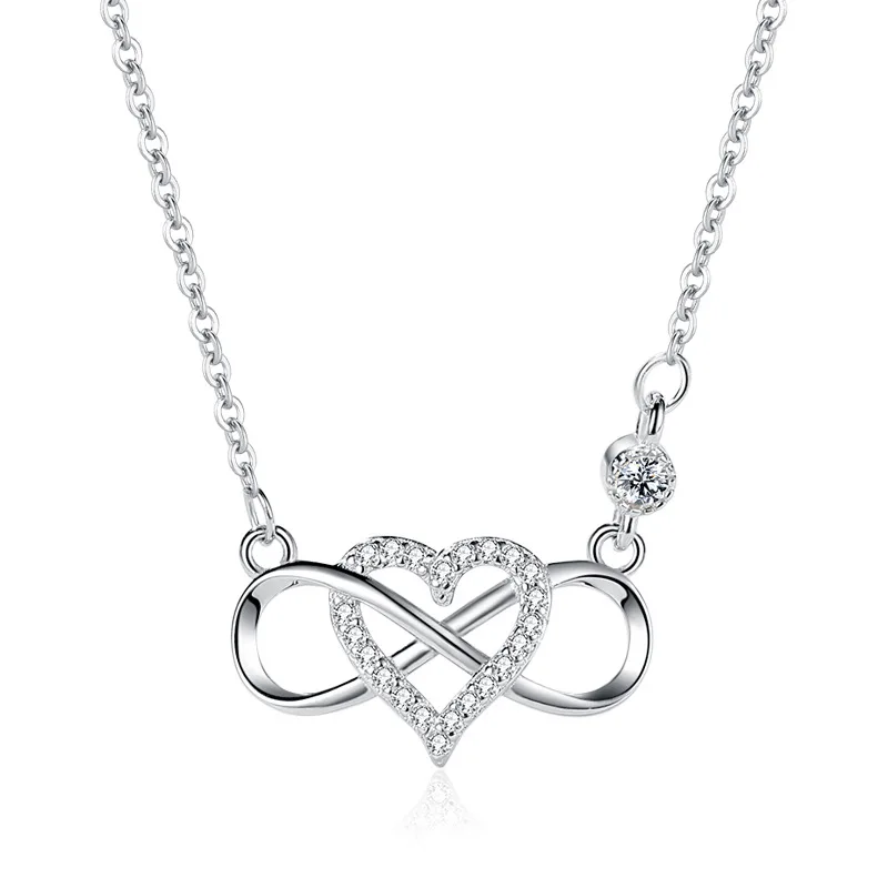 

Hot Trendy Woman Gift Jewellery 925 Sterling Silver Micro Pave CZ Heart infinity Pendant Necklace