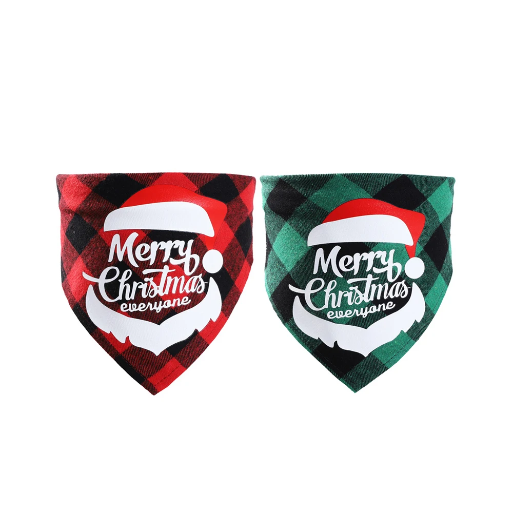 

New Fashion Pet Dog Puppy Holiday Scarf,Christmas Dog Plaid Bandana with Santa Snowman Appliques, Green and black, or customized