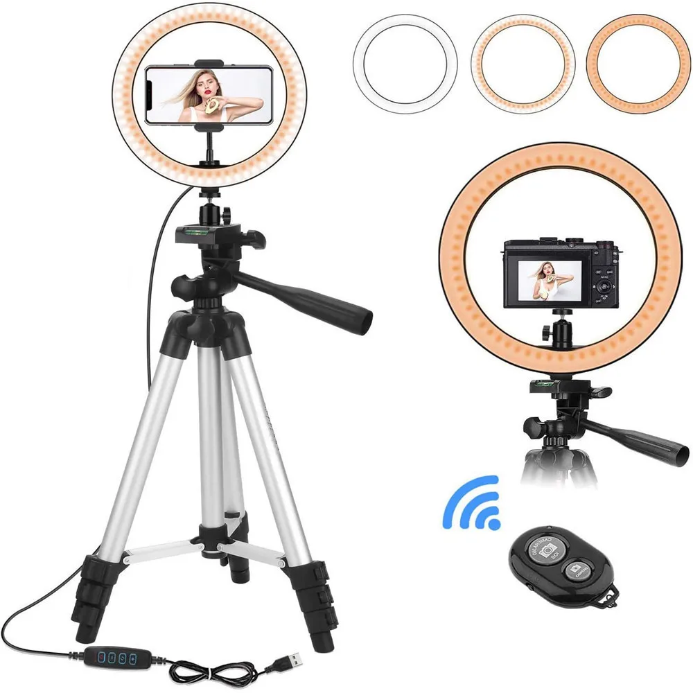 

10" Selfie Ring Light with Extendable Tripod Stand Flexible Phone Holder for Live Stream/Makeup UBeesize Led Camera Ringlight