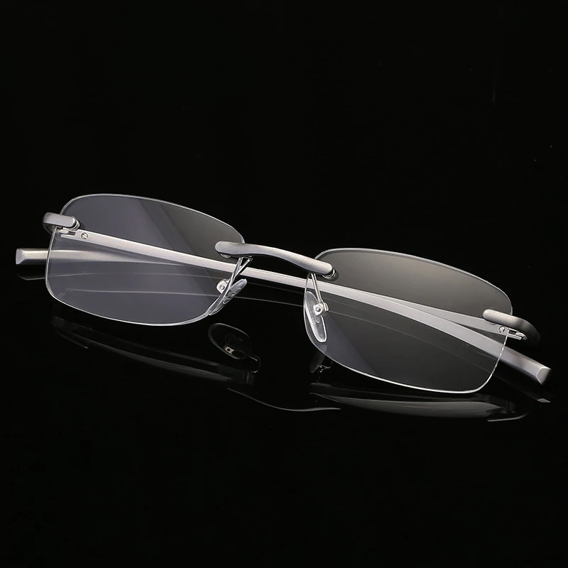 

Mens Womens Aluminum Metal Rimless Reading Glasses Clear Mirror Man Business Frameless Reading Glasses lens Business