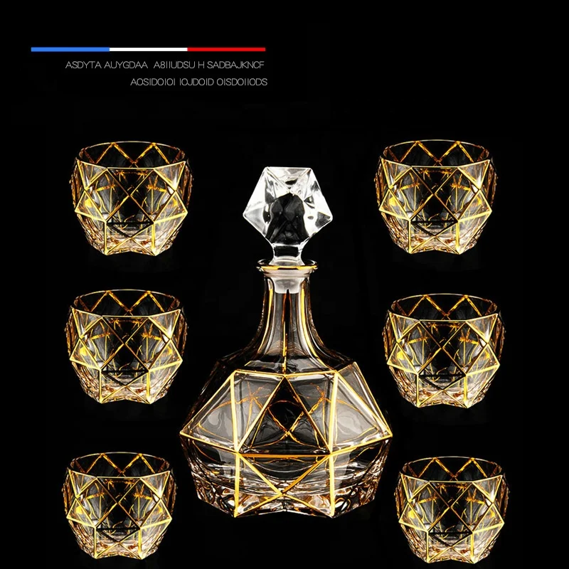 

Bohemian gold-lined crystal glass whiskey glass wine set, lead-free foreign wine glass and bottle set of seven, Customized color