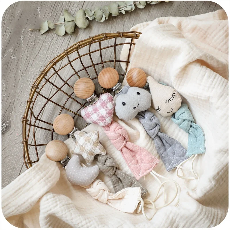

Newest Design Baby Eco-friendly Organic Cotton Cute Pacifier Clips Holder Chain, As our existing color