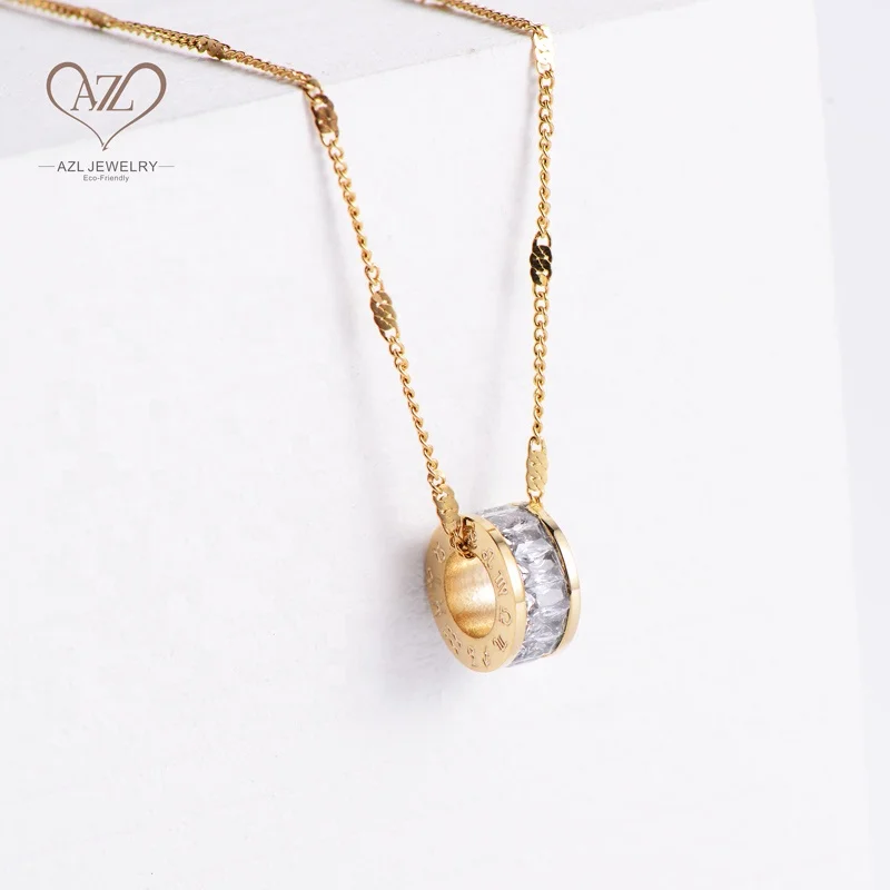 

luxury 24k gold diamond zodiac round zircon pendant necklace fine jewelry for women, Gold color