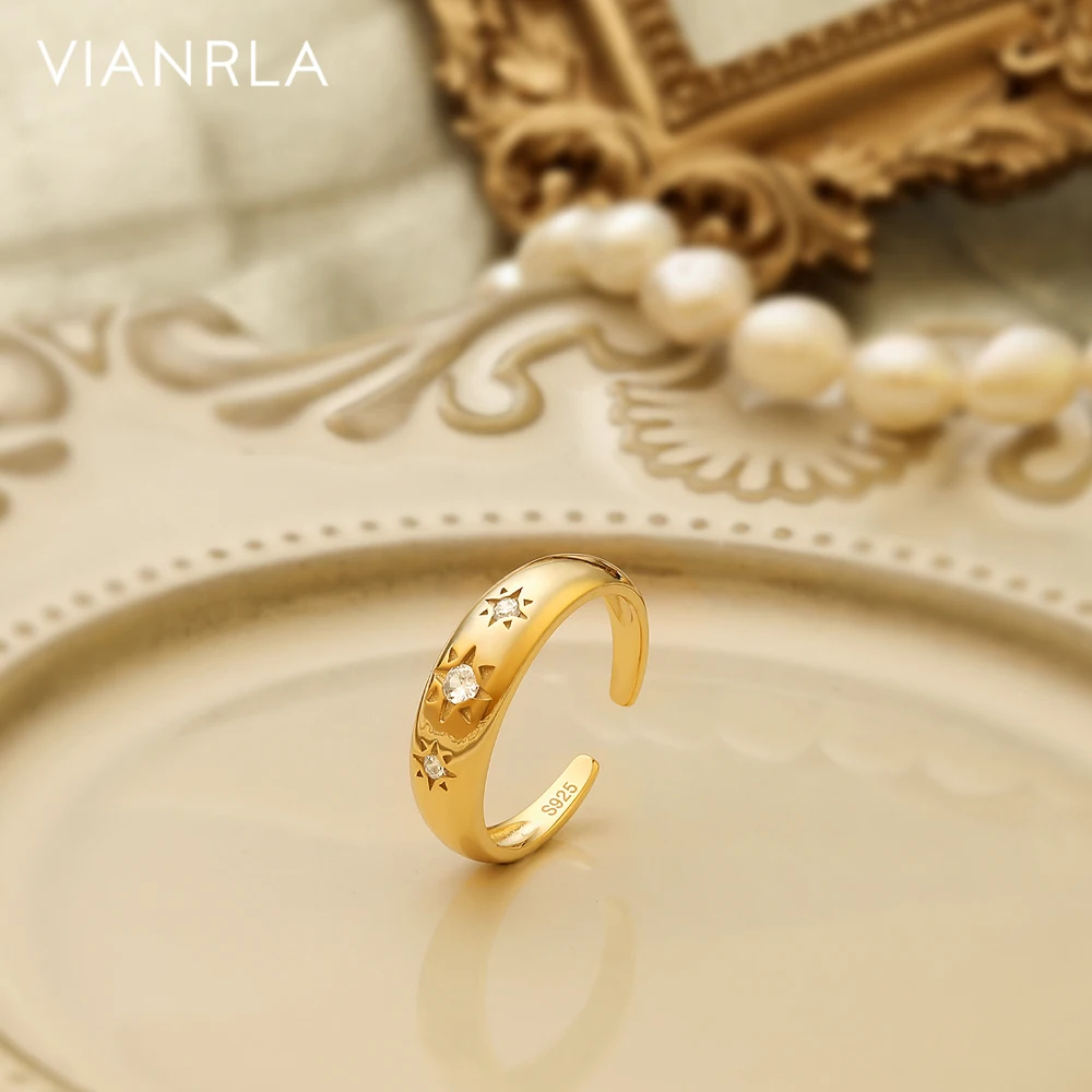 

VIANRLA 925 sterling silver 18k gold plated star zircon 0.05 micron open ring