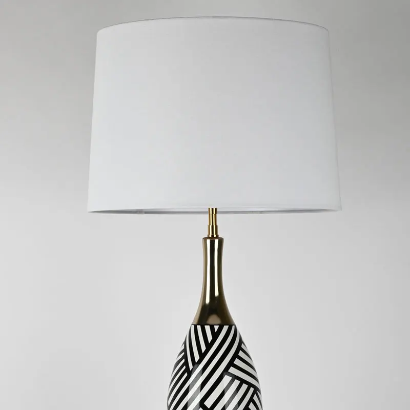 Living Room Bedroom Modern Black Cross Handcrafted White Empire Shade Ceramic Table Lamp