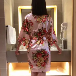 Promotion Women's robe Floral silk Satin kimono Ro