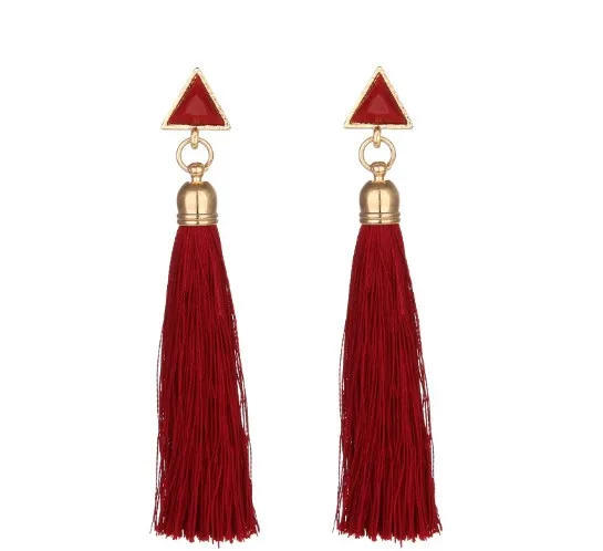 Korea style new fashion lady triangle earrings with long tassel pleochroic earrings