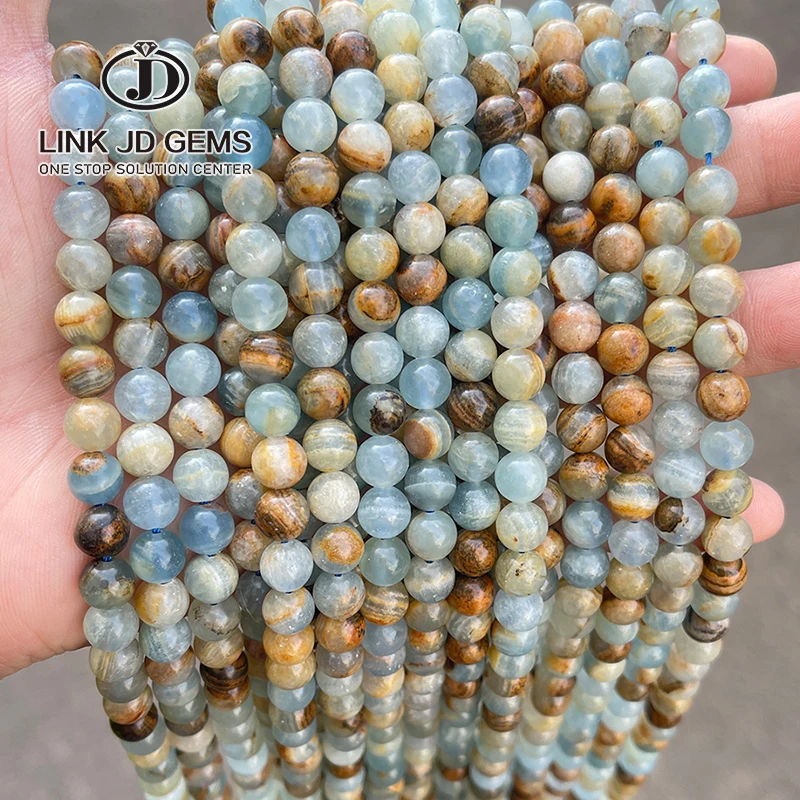 

JD Wholesale Round Loose Gemstone Bead 6/8/10mm Natural Blue Calcite Beads for Jewelry Making