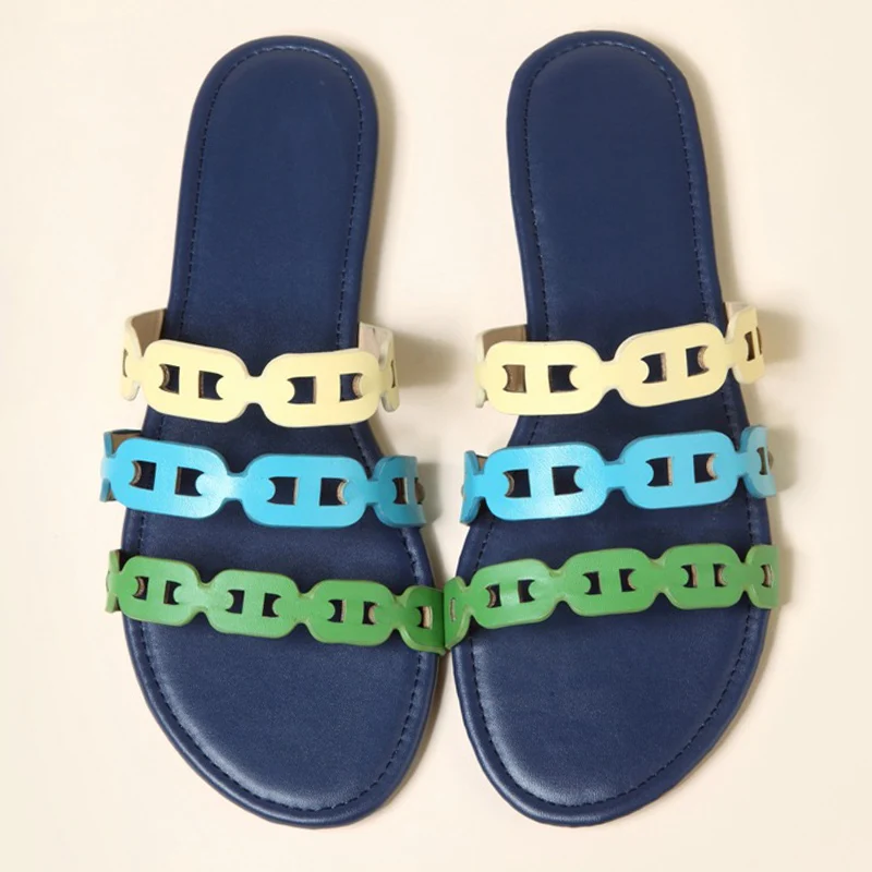 

New style women outdoor slippers Beach soft Footwear Custom Hollowing Out Sandals, Orange blue