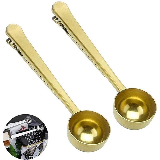 

Metal 2 In 1 Coffee Measuring Spoon Food Bag Sealing Clip Coffee Spoon Clip, Silver/gold/rose golds/rainbow/black