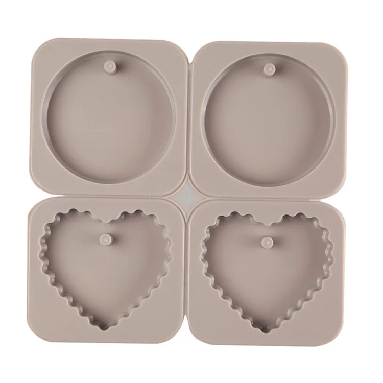 

Y2003 Shiny 4 Cavity Silicone Circle Heart Tag Mold silicone Keychain Mold, Random