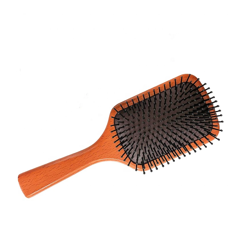 

New Arrivals Custom Logo Biodegradable Wooden Massage Paddle Hair Cushion Detangle Brush for Hair, Natural