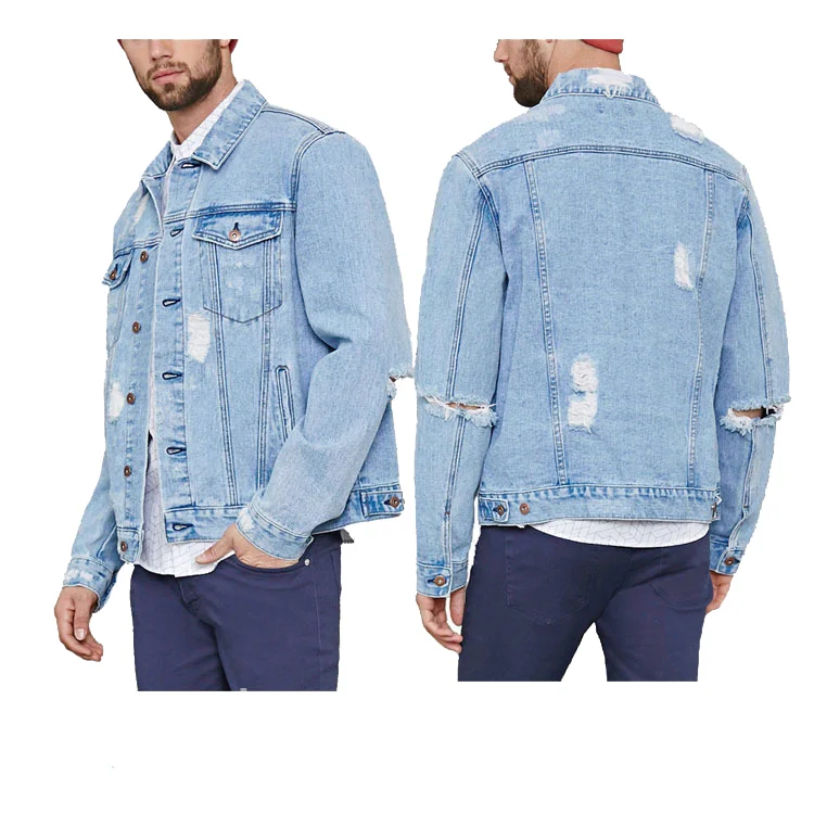 

wholesale denim Men's cotton make old hole jeans jacket, Custom color