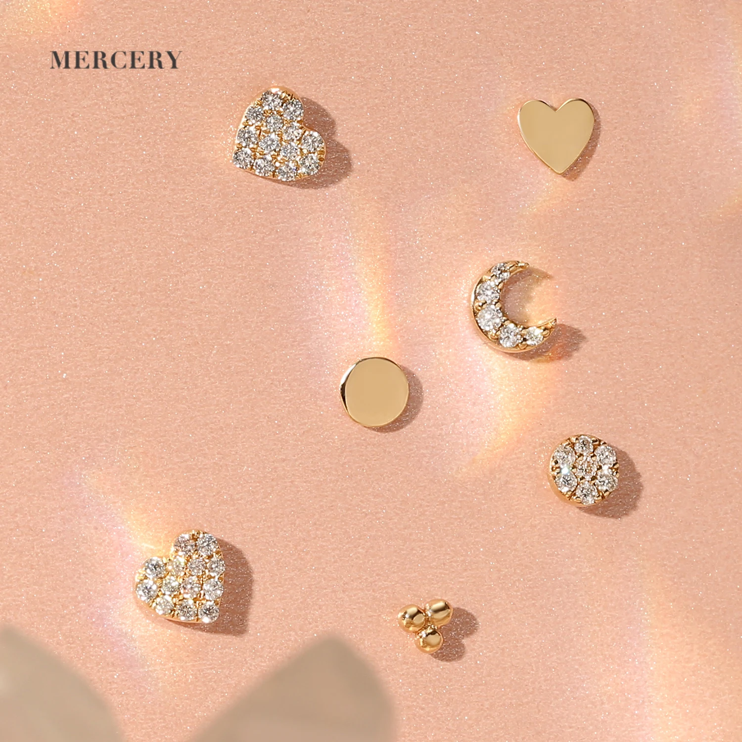 

Mercery Jewelri Diamond 2022 Classic Design 585 Moon Shaped Real Gold Studs Love Heart Jewelry Sets 14K Solid Gold Earring Set