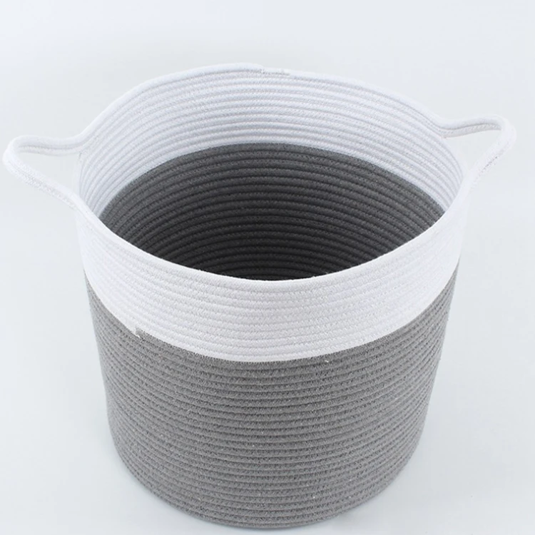 Customized Wholesale Foldable Cotton Rope Storage Fabric Laundry Basket, Extra Large Storage Basket with Handle