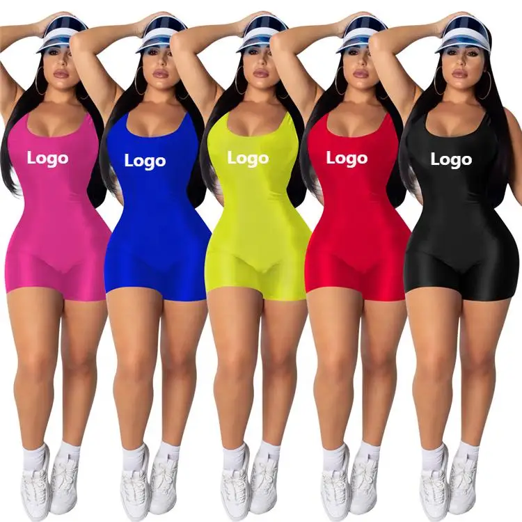 

QM311211 New Design Summer 2020 Ladies Backless Solid Color Sports JumpSuit Women One Piece Short Jumpsuits And Rompers