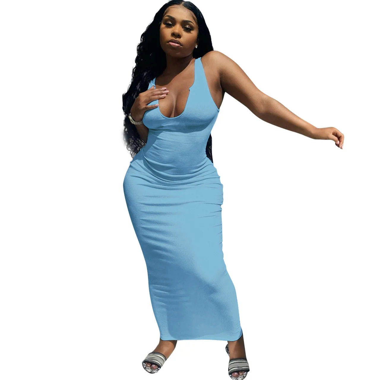 

Customized LOGO Dress Women's 2021 Fashion Sexy Camisole Deep V Neck Casual Dress Q21S812
