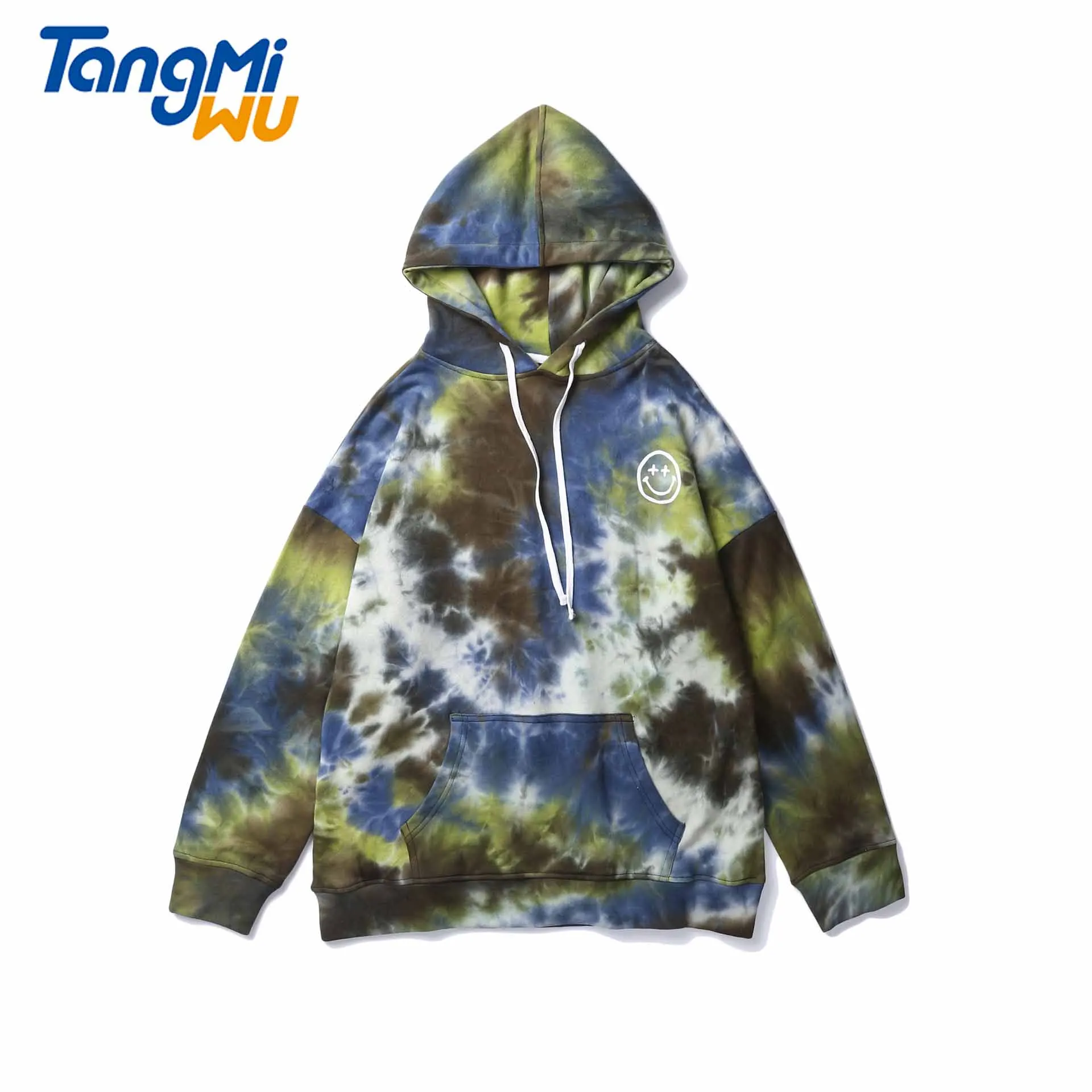 

TMW wholesale fall smiley print loose couple pullover hoodie herren hoodie cotton kangaroo pocket men's tie dye hoodie
