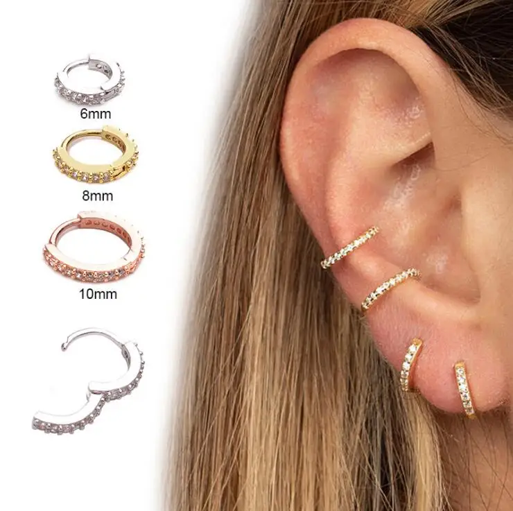 

20082502 Gold and sliver Piercing earrings color Zirconia Crystal Huggie Earrings with Ear Piercing Earring for Women