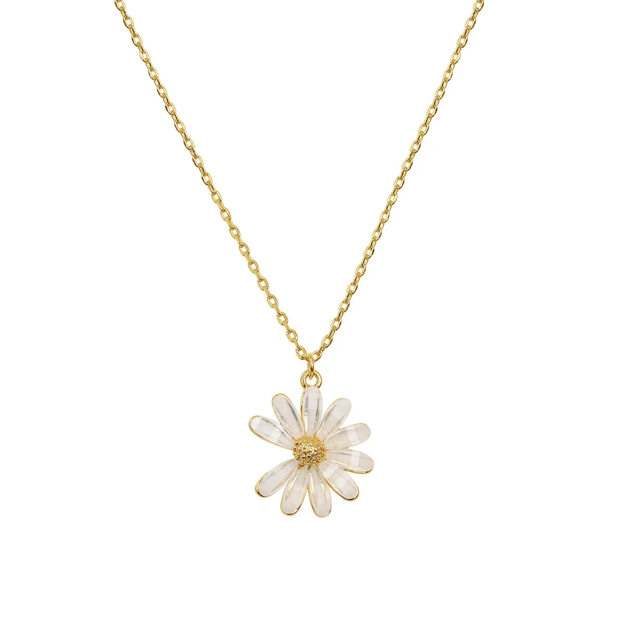 ins韩国风格雏菊项链14k真金镀链项链甜美的女孩毛衣链项链首饰