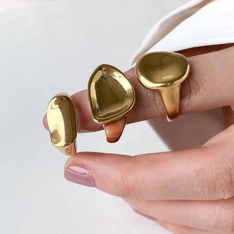 

MICCI Wholesale Custom Women Jewelry 18k Gold Plated Stainless Steel Waterproof Irregular Finger Ring, Gold color