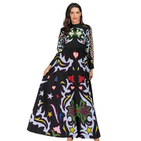 

HG4279#Wholesale pastoral style women maxi dresses elegant long sleeve print casual dress