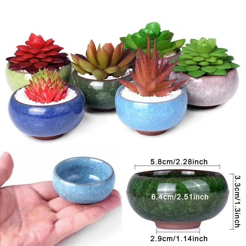 

Cute Ice-Crack Glaze Ceramic Flower Plant Mini Pot Succulent Planter Flowerpot Home Office Desktop Decoration