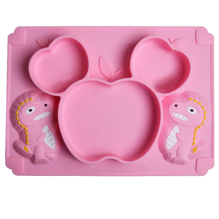 

2021 Selling Wholesale Eco-Friendly Dinosaur Silicone BPA Free Baby Food Grade Silicone Suction Non Slip Feeding Divided Plate, Customized color