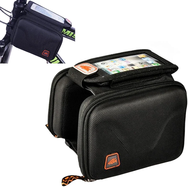 

Multi Function Mountain Bike Hard Cover Front Beam Cell Phone Bag Rainproof Bicycle Top Tube Saddle Bag, Picture shows