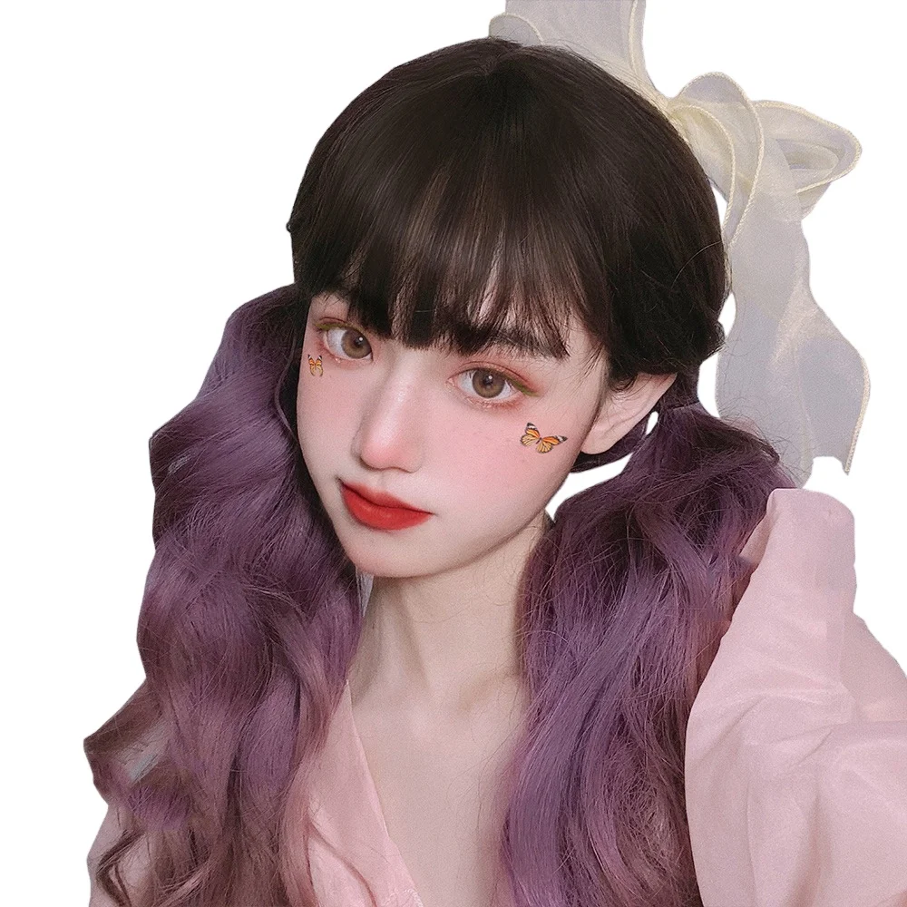 

Black Gradient Rose Purple Long Wave Hair Lolita Harajuku Princess Sweet High Temperature Silk Cosplay Party Crazy COS Wig