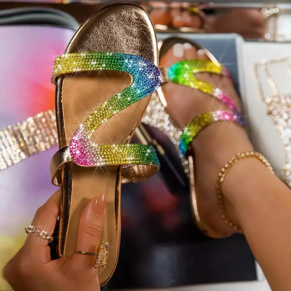 

Shoe Size 12 Sandal Sparkle Women's Block Light Up Womens Strap Gold Sexy Luxury Colorful Women Sandals With Diamonds, Multiple colour