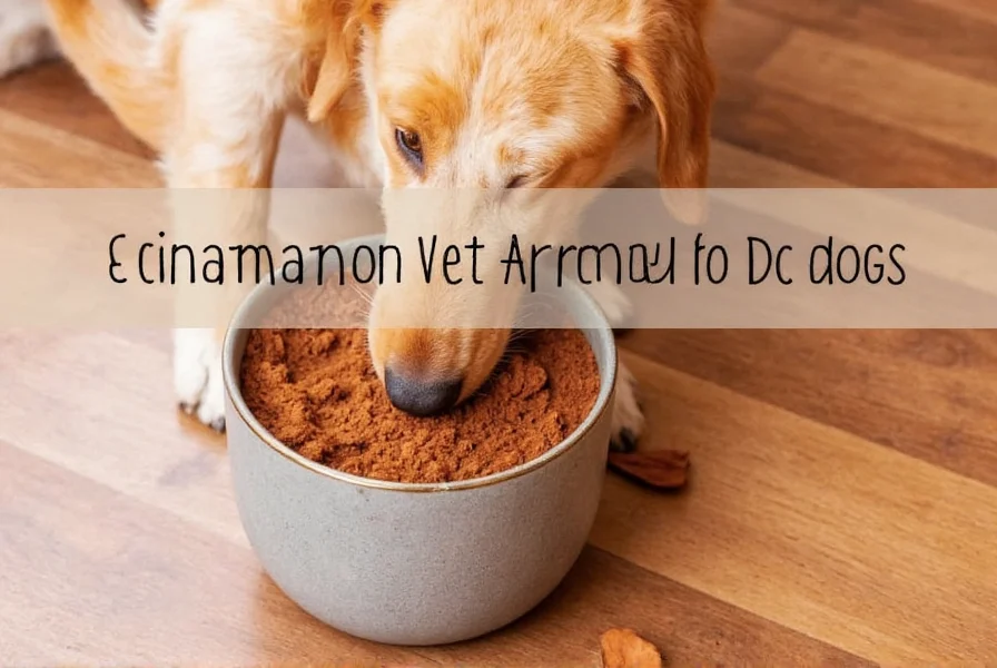 Golden Retriever looking at cinnamon on kitchen counter with concerned expression
