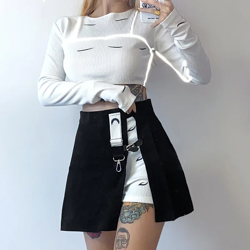 

R31122S 2020 autumn women's new high-waisted thin matching split skirt, As picture