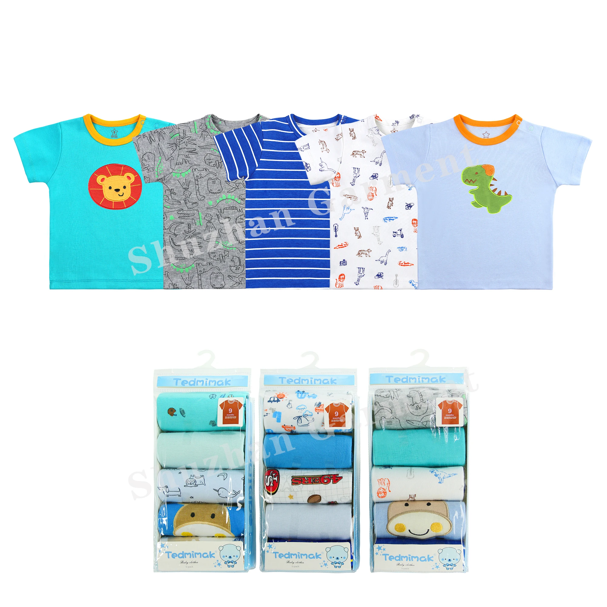 

Newborn short-sleeve baby T shirt boy/girl kids animal printed design T-shirt, Mixed colors in same size