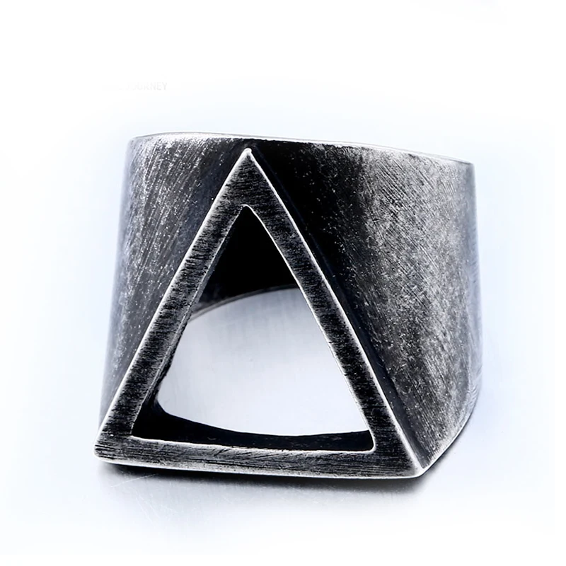 

SS8-544R steel soldier vintage ancient silver hollow triangle men's ring punk fashion jewelry gift