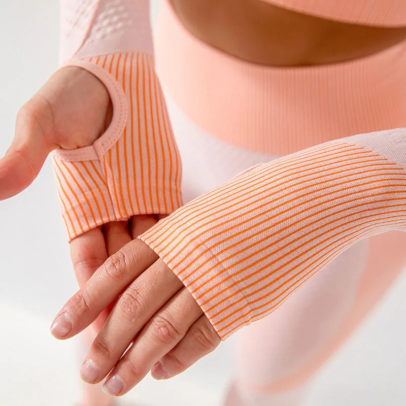 

Long Sleeve Shirts High Waist Running Leggings Women Seamless Yoga Sets Workout Pants Shirts Fitness Sports Suits Clothes, 10 colors, as picture shown