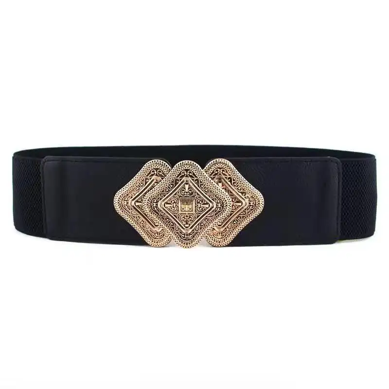 

2022 Wholesale Hot Selling Wide Elastic Multi Color Belt Colorful Gold Retro Vintage Buckle Fashion Boho Waist Belt For Women