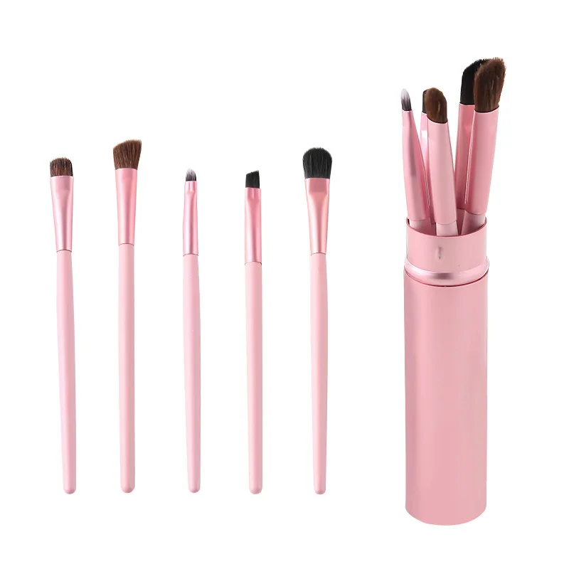 

5pcs/set Eye makeup Brushes Set Eyeshadow Eye Liner Shadow Lip Brushes Kit Pony Hair Face Makeup Tool Tube Holder 4 Colors, Purple ,green ,rose gold,green,black