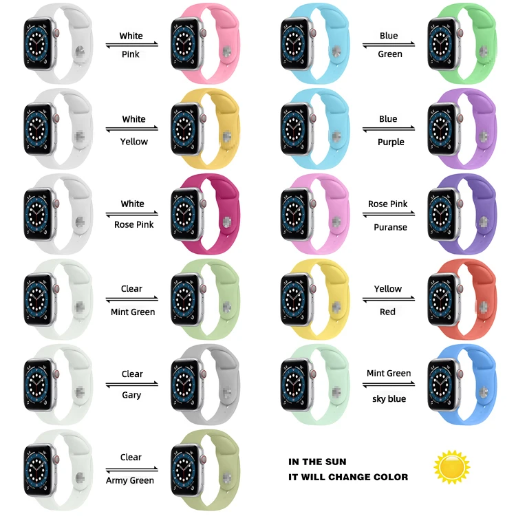 

Newest Arrival Silicone Watchband Sunshine Color Changing Transparent Color Changing Watch Bands For Apple Silicone Straps