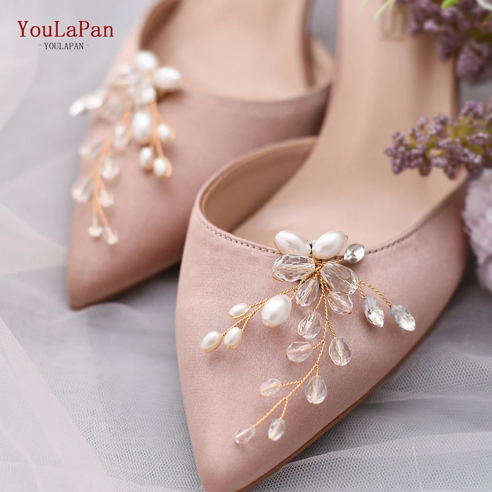 

YouLaPan HX23 Latest Design Wedding Women Shoe Buckle ,Floral Women Shoe Clips with Crystal for Bride, Gold