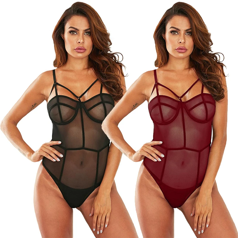 

2021New Trendy Fashion Sexy Underwear Black Seductive Lover Mesh Teddy Bodysuit for Women, As shown