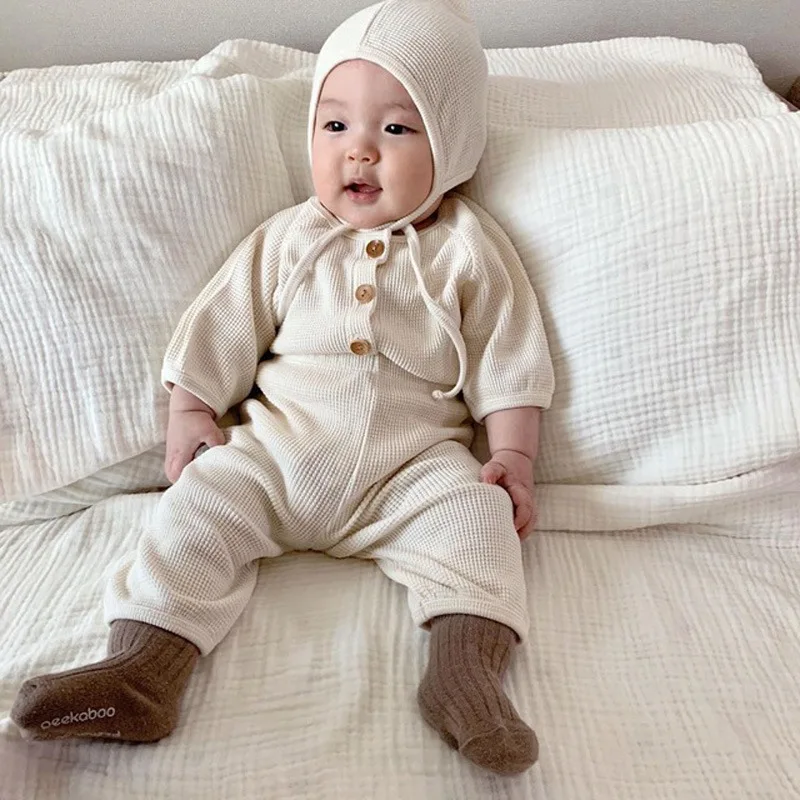 

OEM Service Toddler Baby Clothes Soft Pajamas Girl Boy Newborn Clothes Set Winter Waffle Simple Style Outfits, Customized color