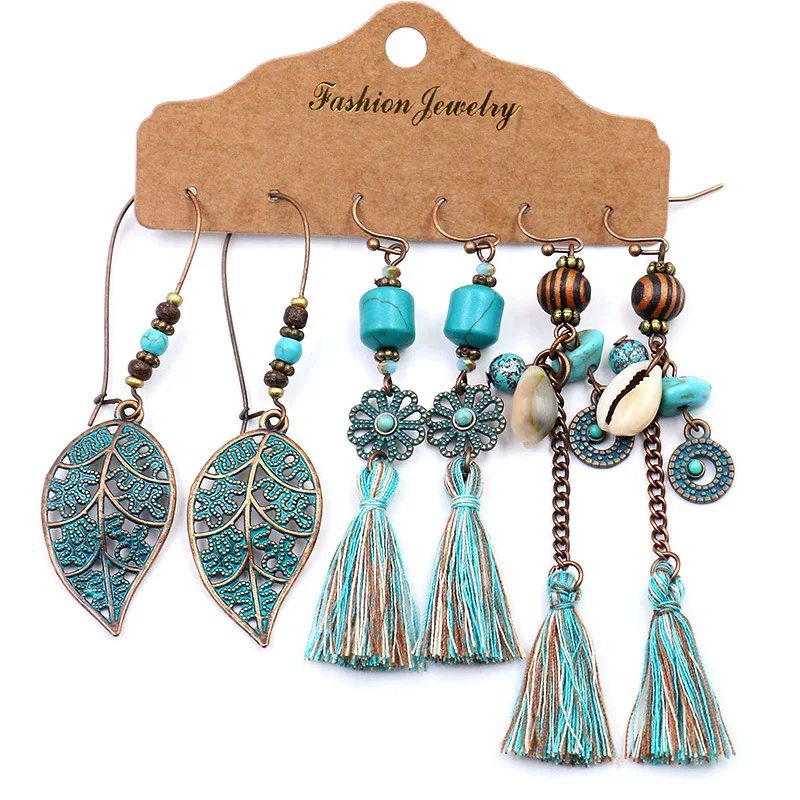 

Bohemian 3 piece earrings fashion pendant jewelry tassel set earringsaccessories combination earring set women