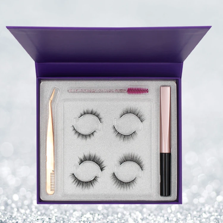 

4 pair criss cross wispy hand made fiber invisible magnetic eyelashes for packaging suit