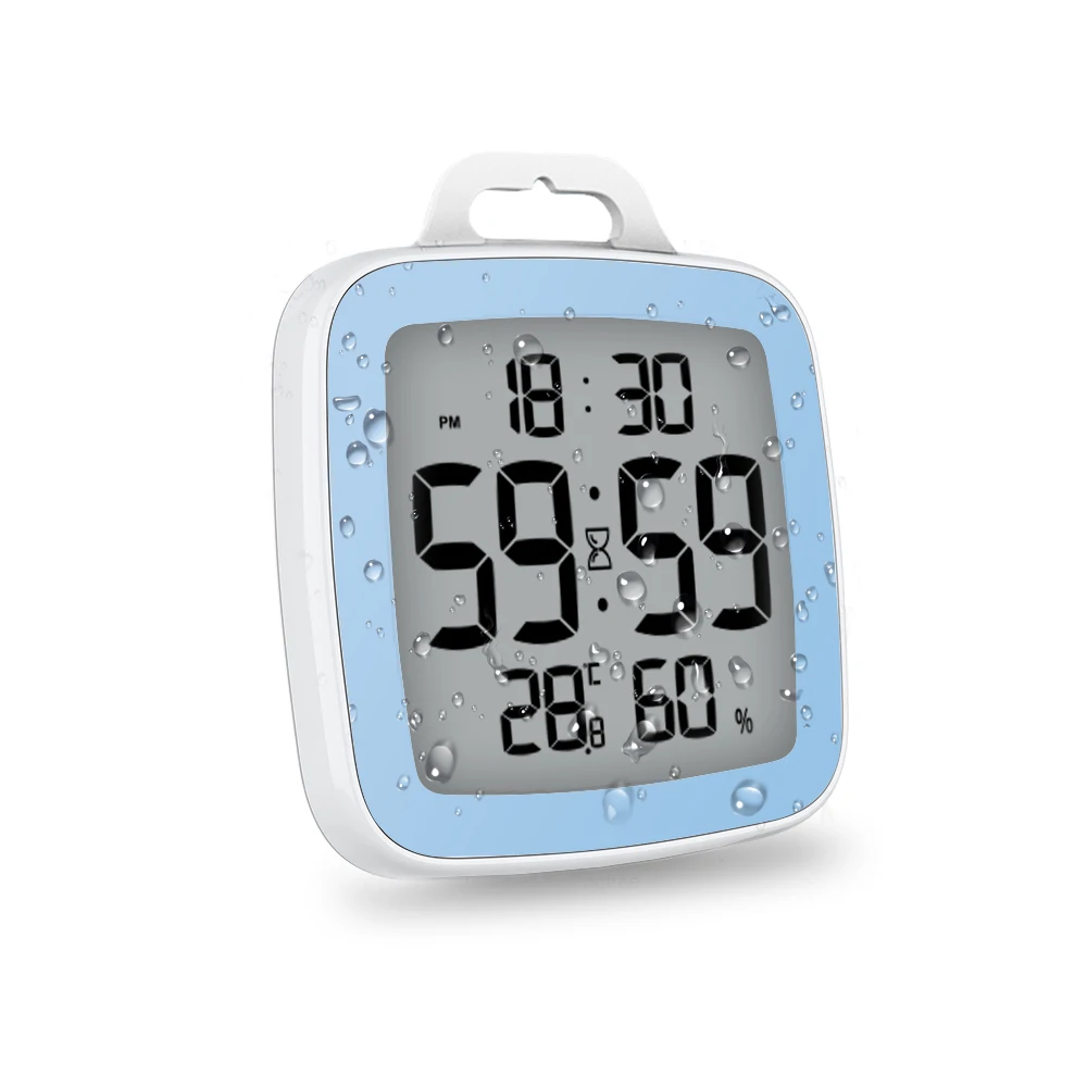 

New Waterproof Suction Cup Alarm Clock Suction Timer Clock for Shower Washroom Temperature Humidity Colorful Bathroom Wall Clock