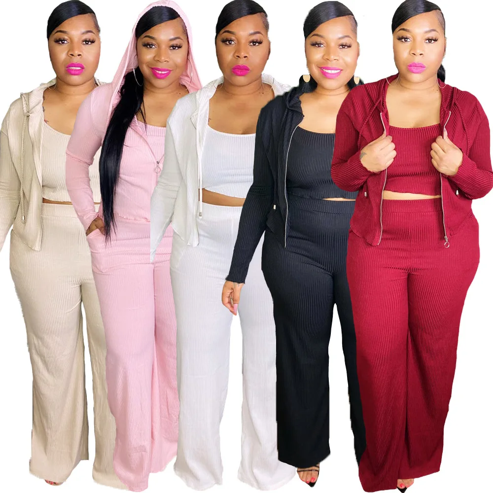 

Foma Clothing Wholesale Casual Women Plus Size Clothing Top&Pants 3 Piece Set Plus Size Fall Clothing, As pictures