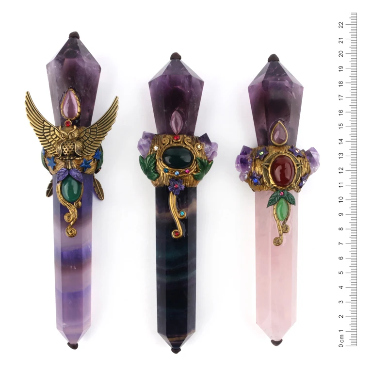 

Pharaoh Wand Natural magic stick Amethyst Rainbow Fluorite Rose Quartz Wand Crystal Wand