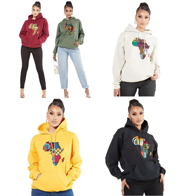 

2022 New Arrival Autumn And Winter Fleece Plush Printing Hooded Sweater Women Casual Round Neck Jacket Hoodie